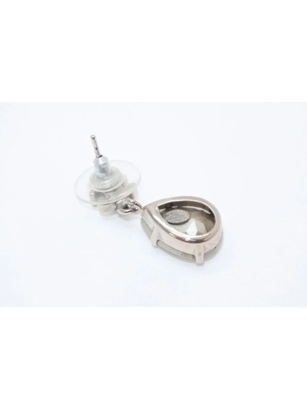 Chanel CC Logo Drop Shape Large Rhinestone Earrings Metal